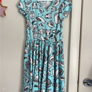 Kids Owl Print Dress - Blue and Black